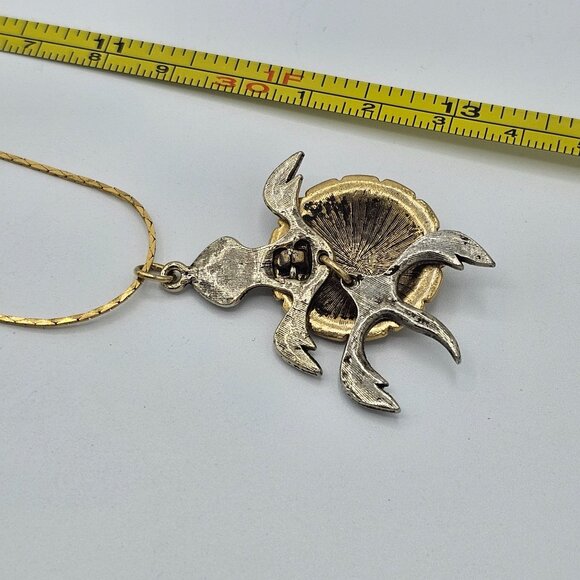Two Tone Articulated Turtle Pendant Necklace Gold-tone Chain Vintage - Picture 3 of 4